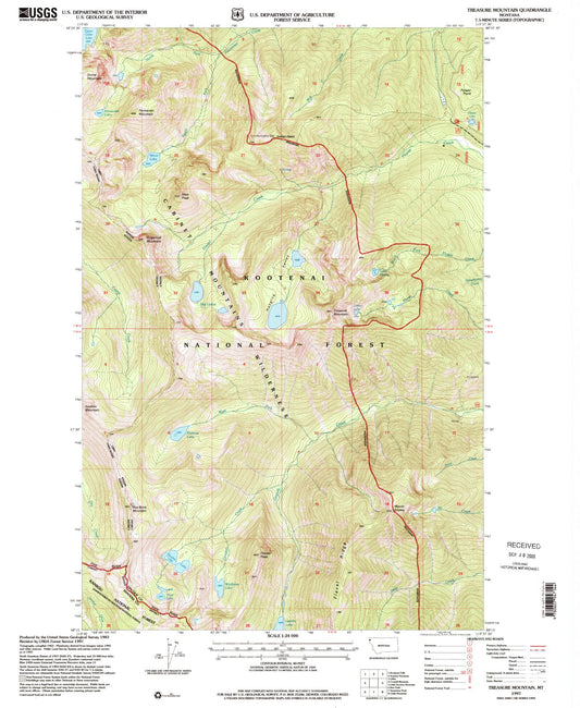 Classic USGS Treasure Mountain Montana 7.5'x7.5' Topo Map Image