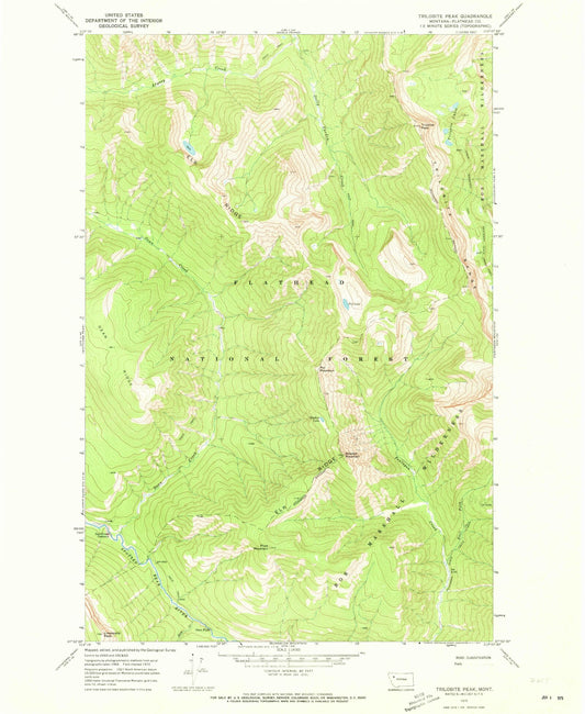 Classic USGS Trilobite Peak Montana 7.5'x7.5' Topo Map Image