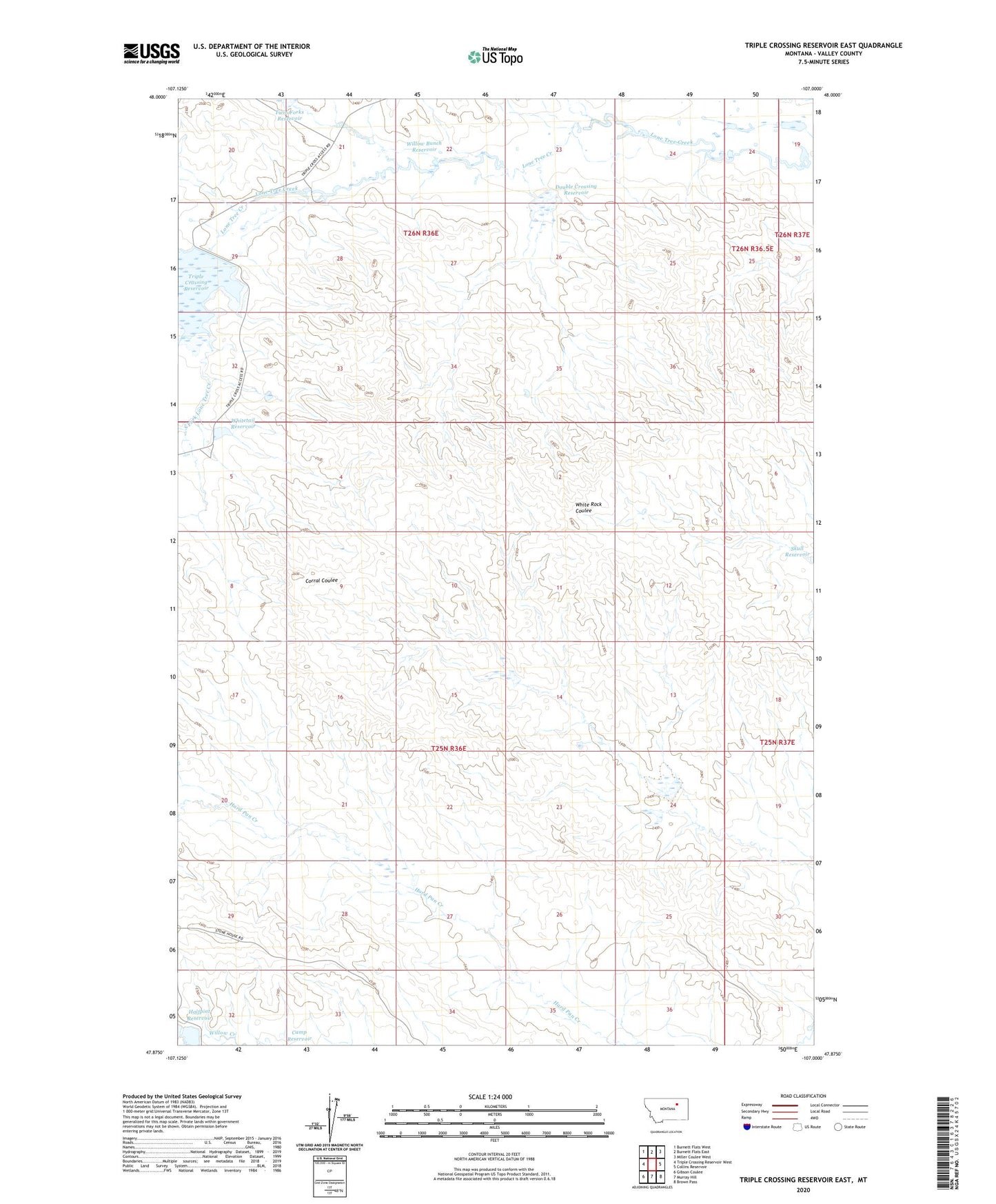Triple Crossing Reservoir East Montana US Topo Map Image