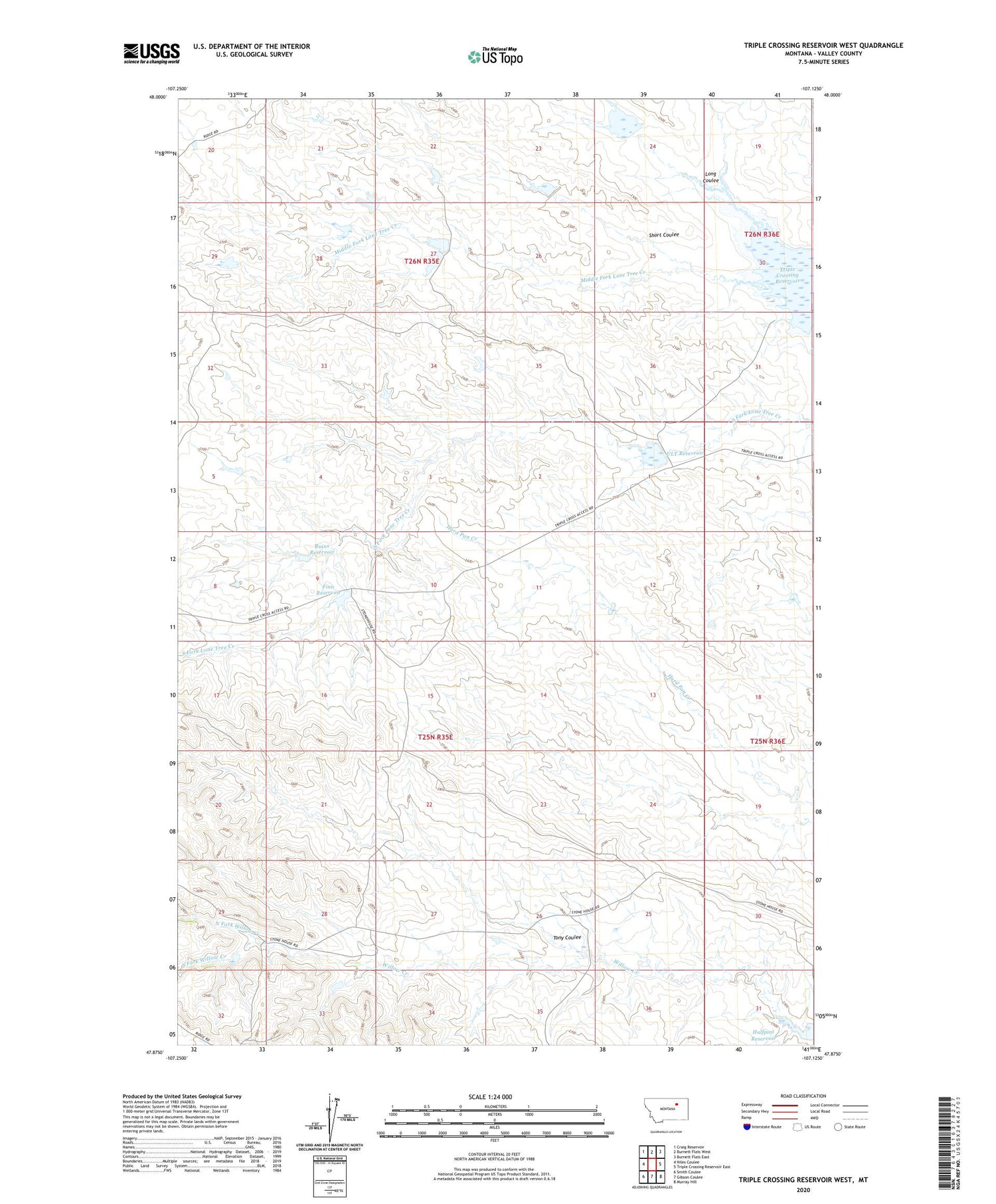 Triple Crossing Reservoir West Montana US Topo Map Image