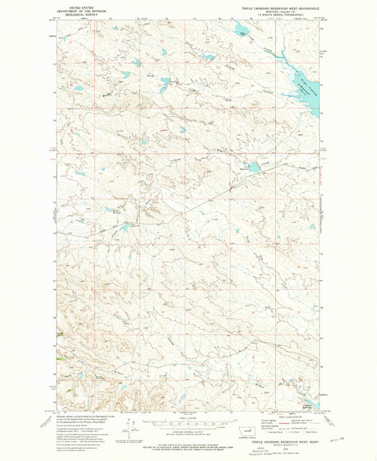 Classic USGS Triple Crossing Reservoir West Montana 7.5'x7.5' Topo Map Image