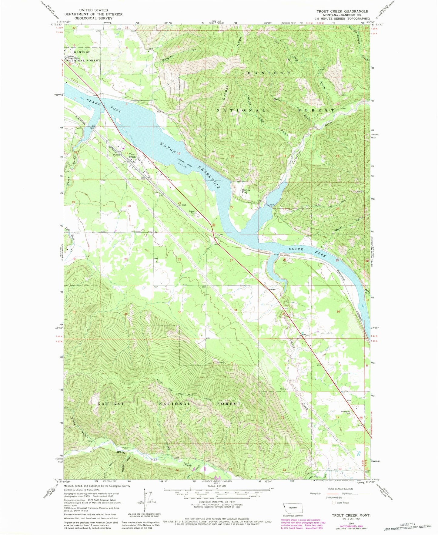 Classic USGS Trout Creek Montana 7.5'x7.5' Topo Map Image