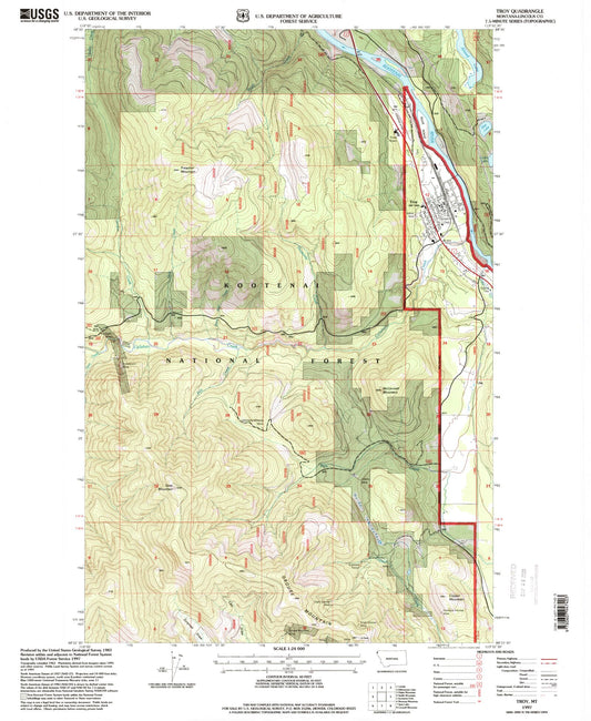 Classic USGS Troy Montana 7.5'x7.5' Topo Map Image