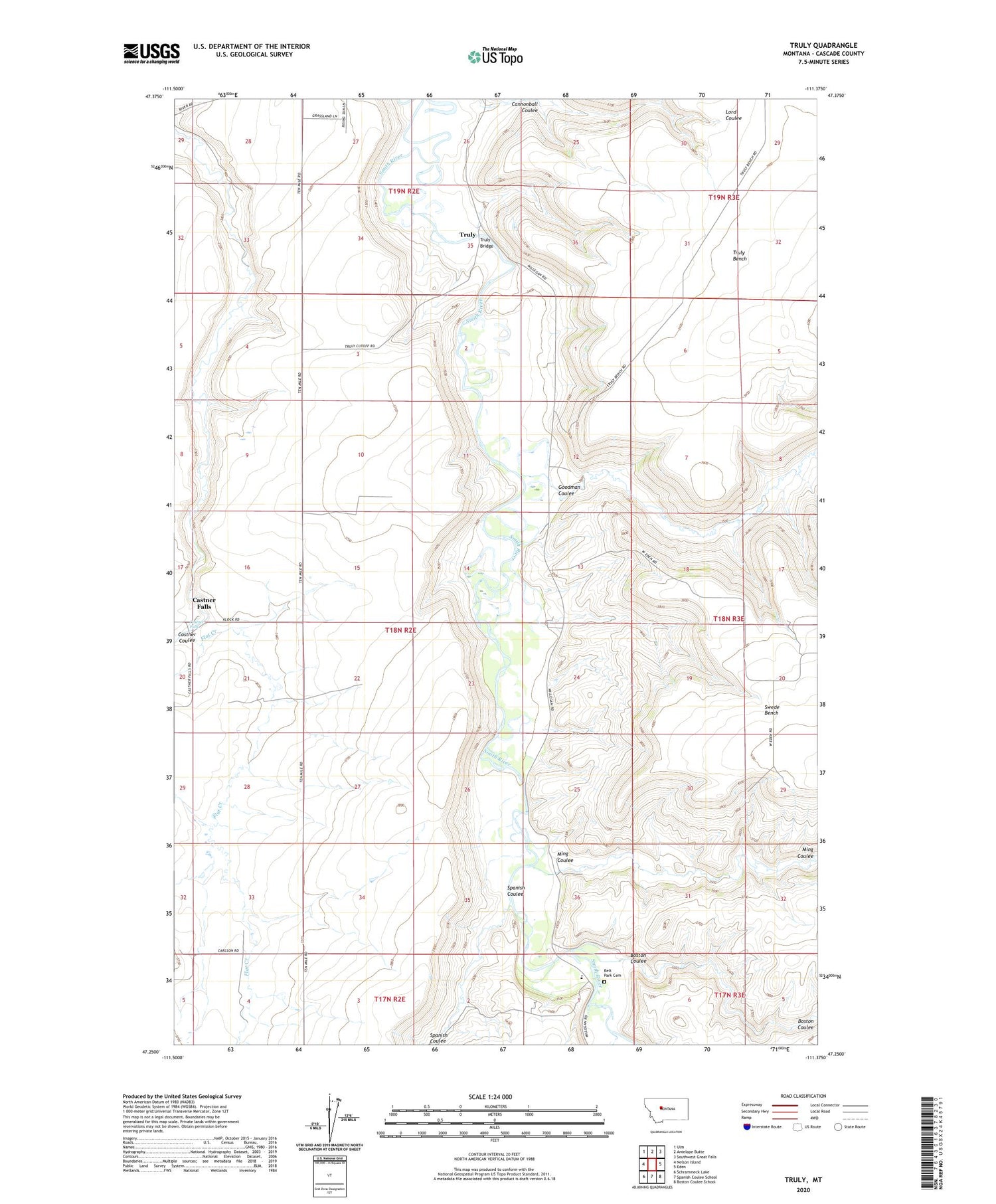 Truly Montana US Topo Map Image