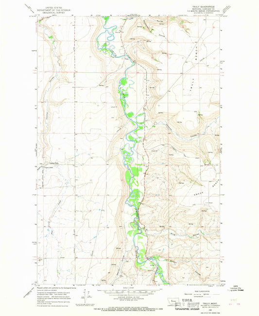 Classic USGS Truly Montana 7.5'x7.5' Topo Map Image