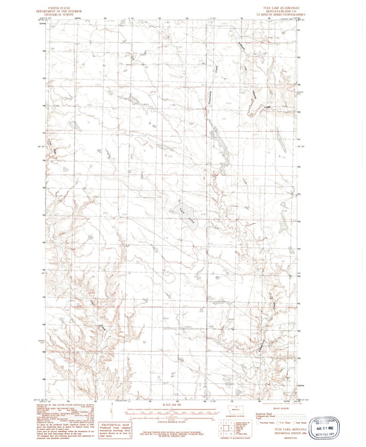 Classic USGS Tule Lake Montana 7.5'x7.5' Topo Map Image