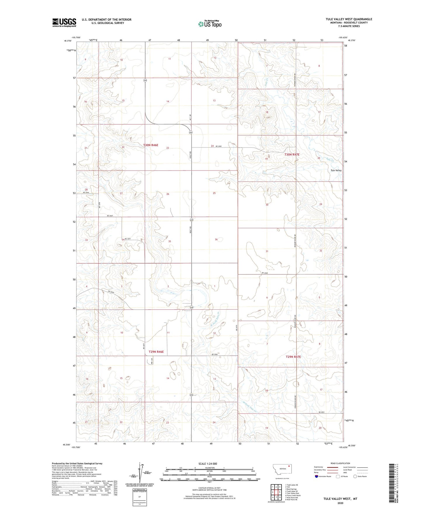 Tule Valley West Montana US Topo Map Image