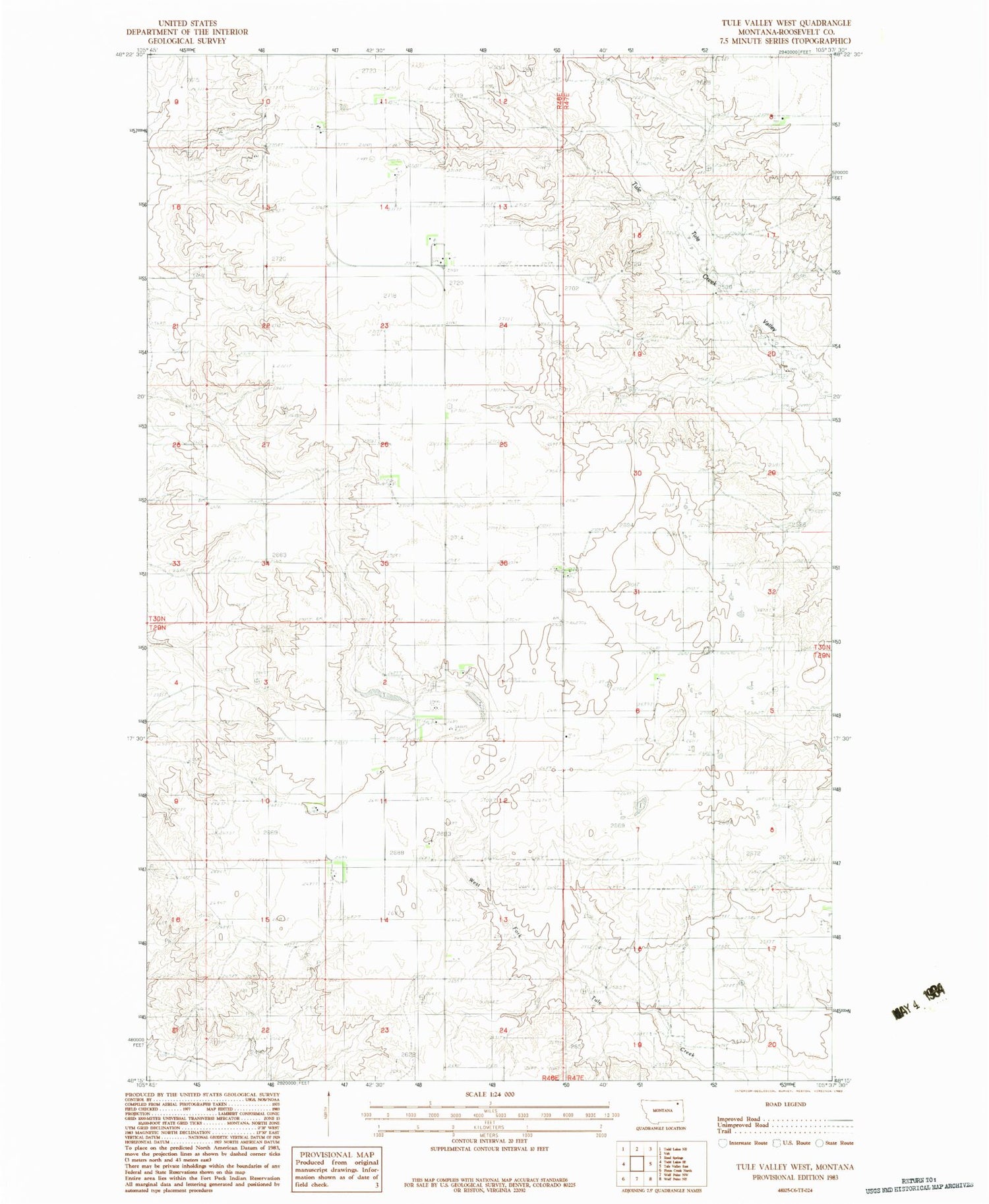 Classic USGS Tule Valley West Montana 7.5'x7.5' Topo Map Image