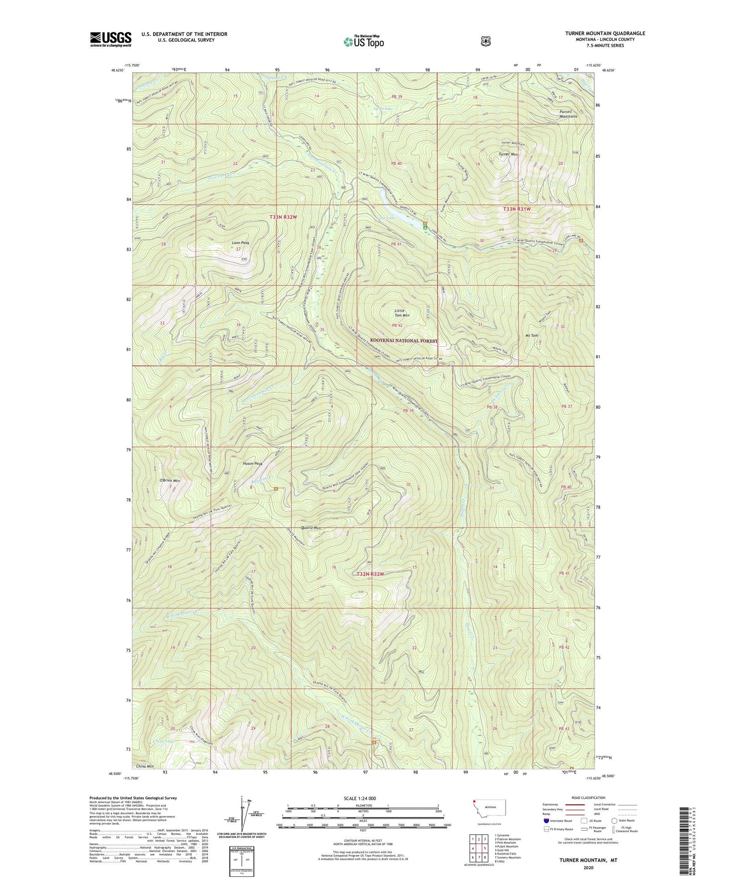 Turner Mountain Montana US Topo Map Image