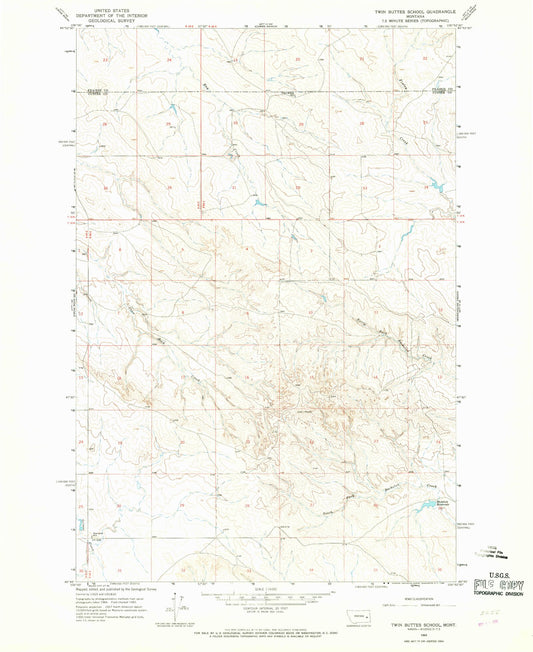 Classic USGS Twin Buttes School Montana 7.5'x7.5' Topo Map Image