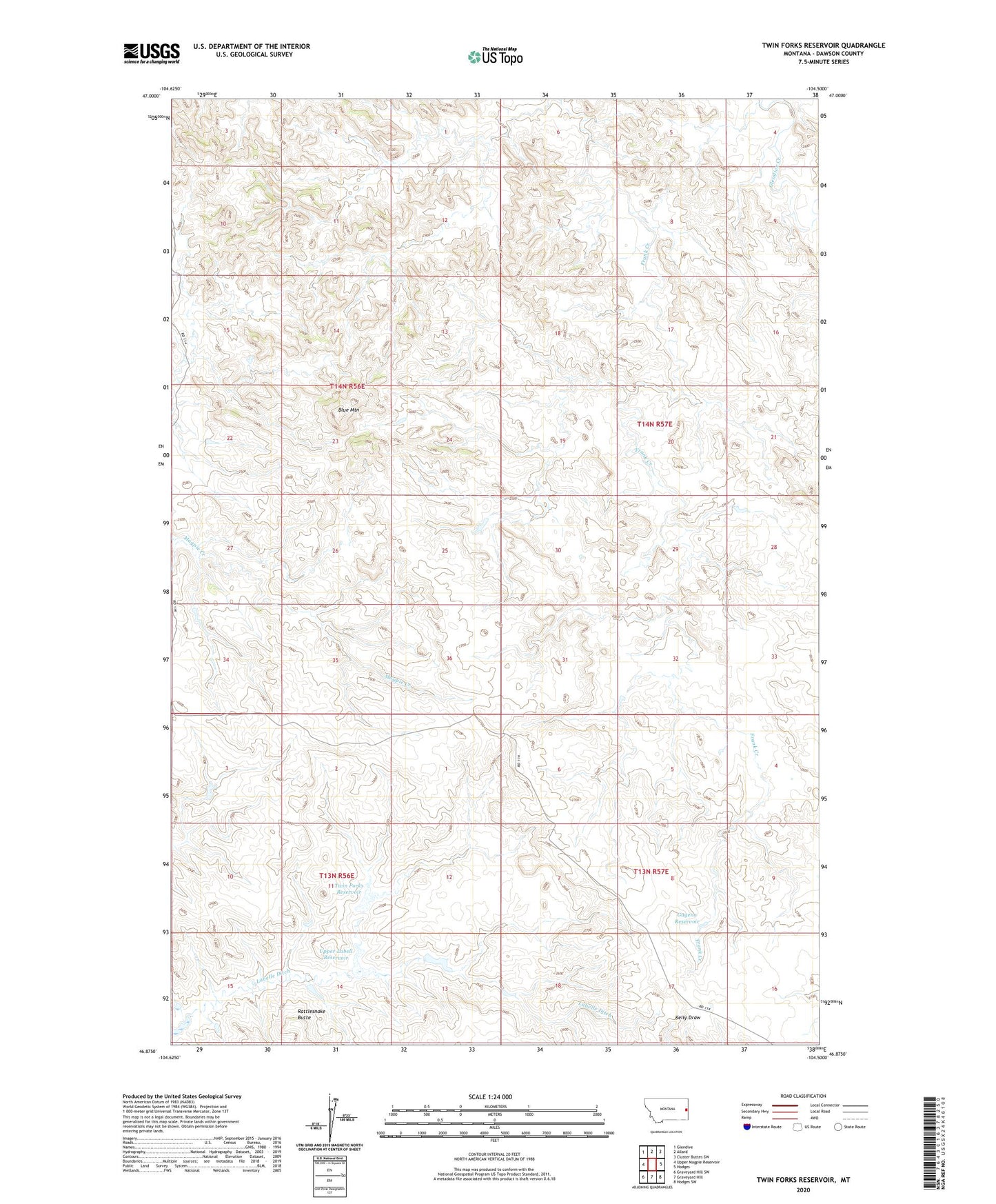 Twin Forks Reservoir Montana US Topo Map Image