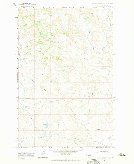 Classic USGS Twin Forks Reservoir Montana 7.5'x7.5' Topo Map Image