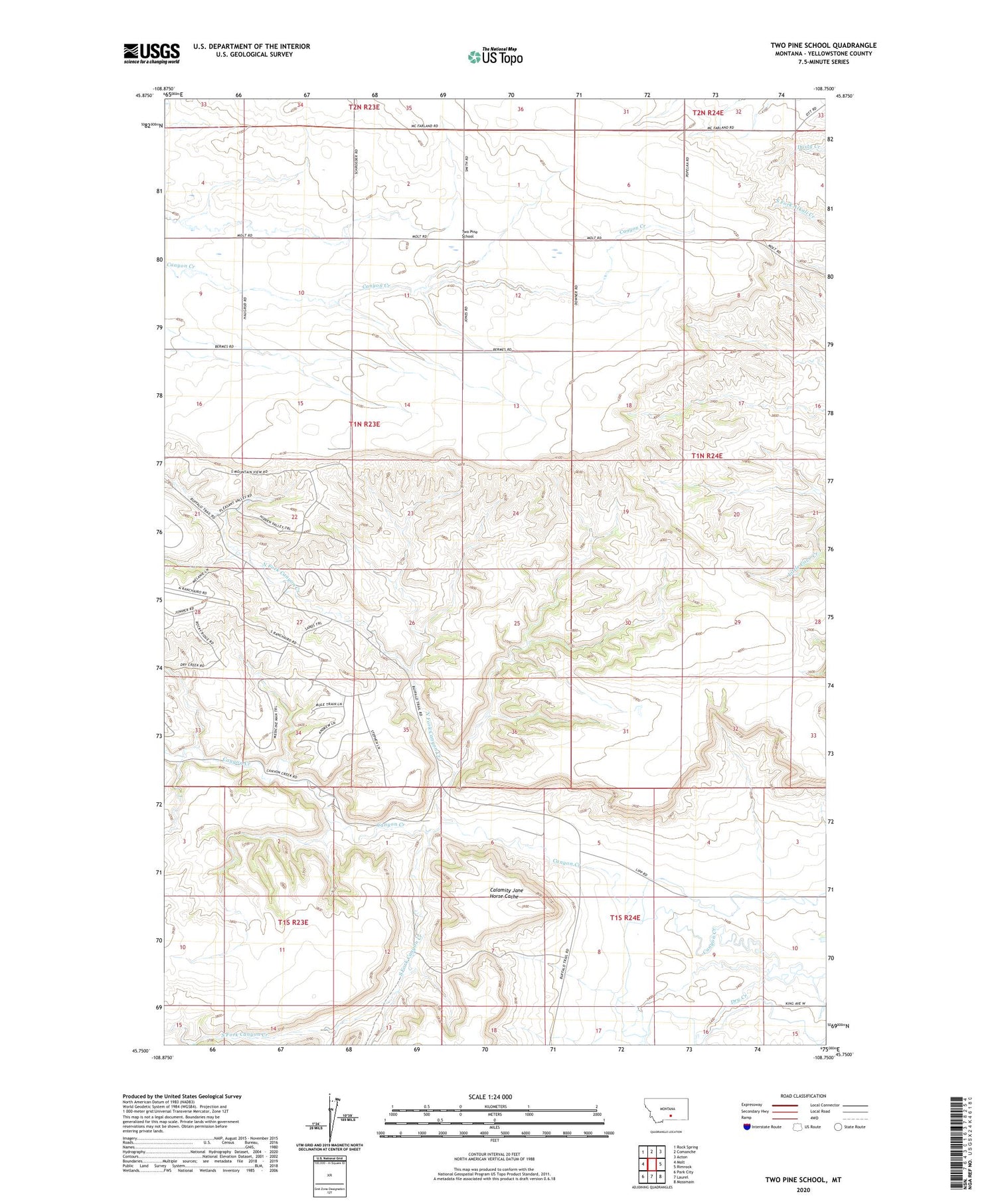 Two Pine School Montana US Topo Map Image