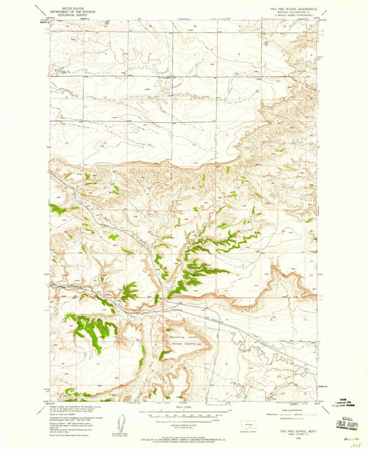 Classic USGS Two Pine School Montana 7.5'x7.5' Topo Map Image