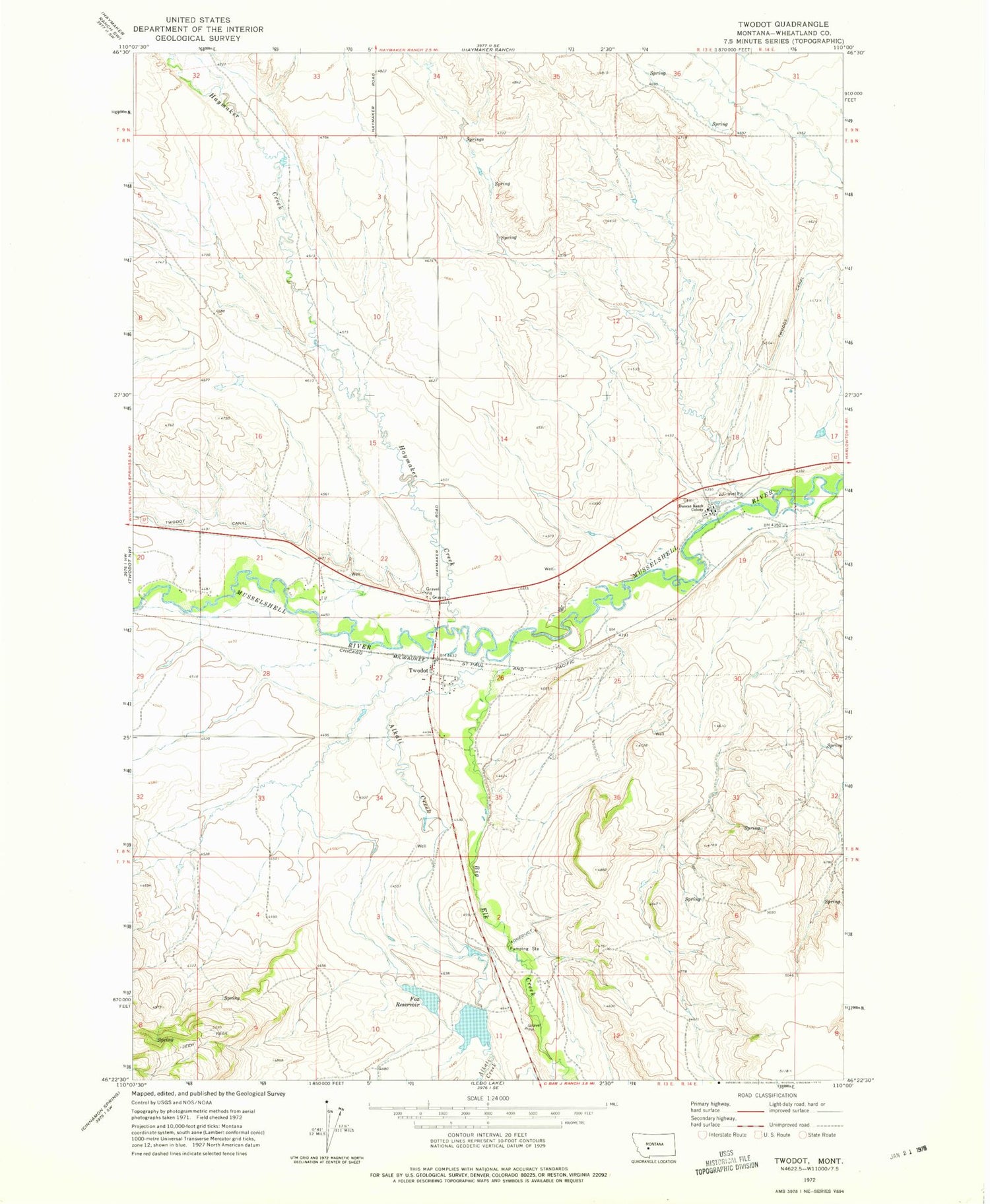 Classic USGS Twodot Montana 7.5'x7.5' Topo Map Image
