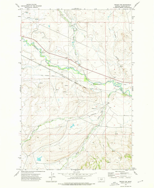 Classic USGS Twodot NW Montana 7.5'x7.5' Topo Map Image