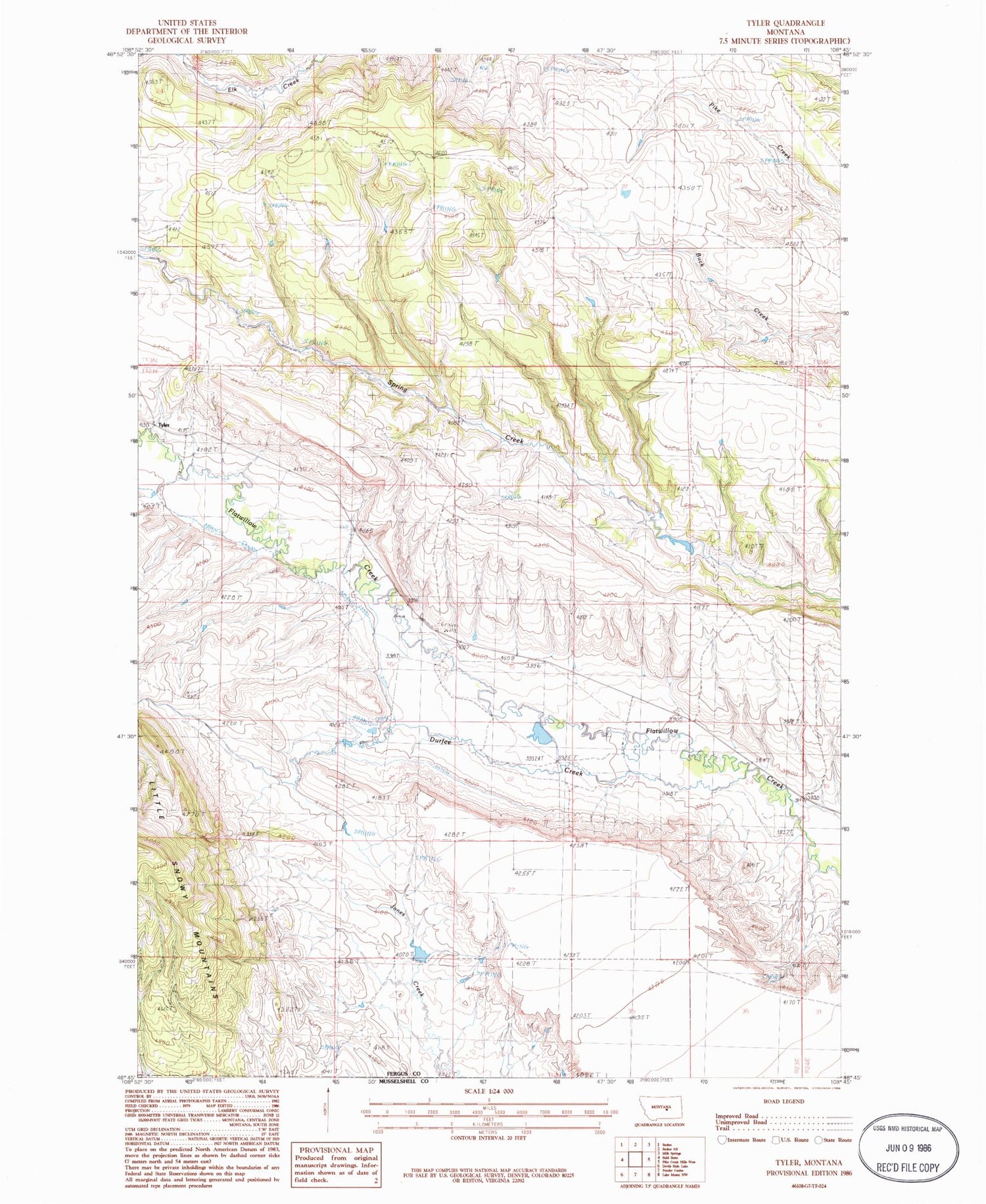 Classic USGS Tyler Montana 7.5'x7.5' Topo Map Image