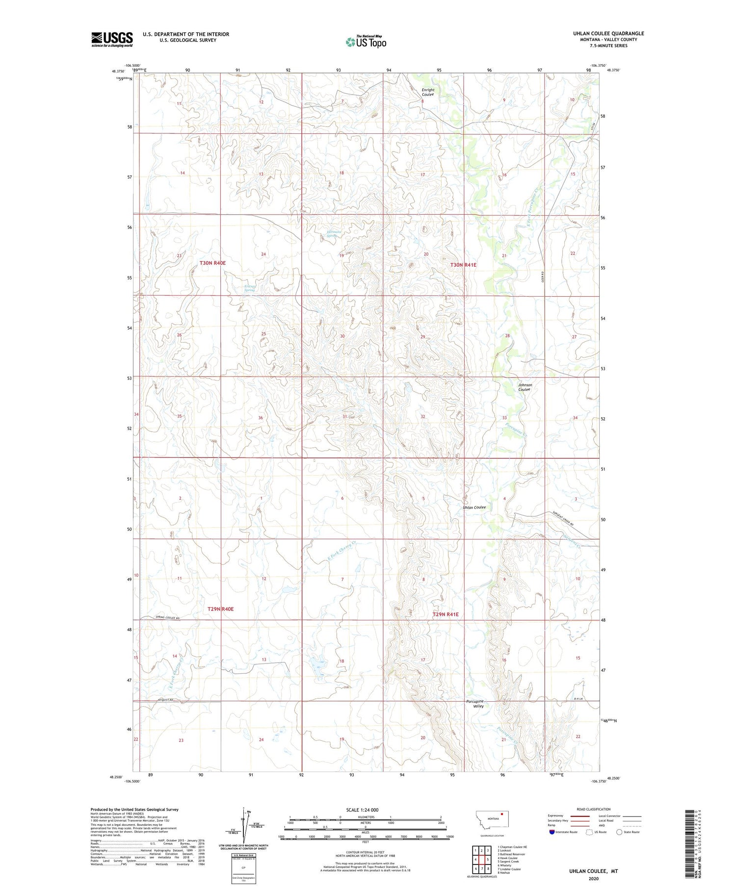 Uhlan Coulee Montana US Topo Map Image