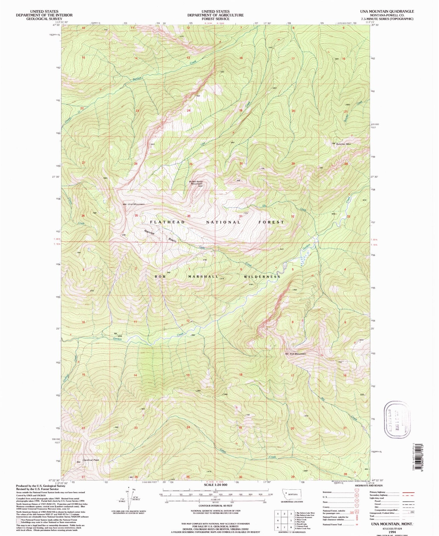 Classic USGS Una Mountain Montana 7.5'x7.5' Topo Map Image
