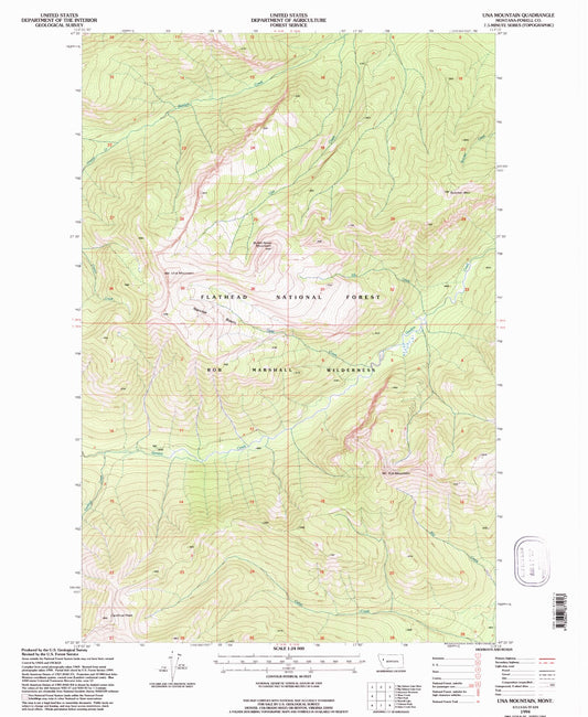 Classic USGS Una Mountain Montana 7.5'x7.5' Topo Map Image