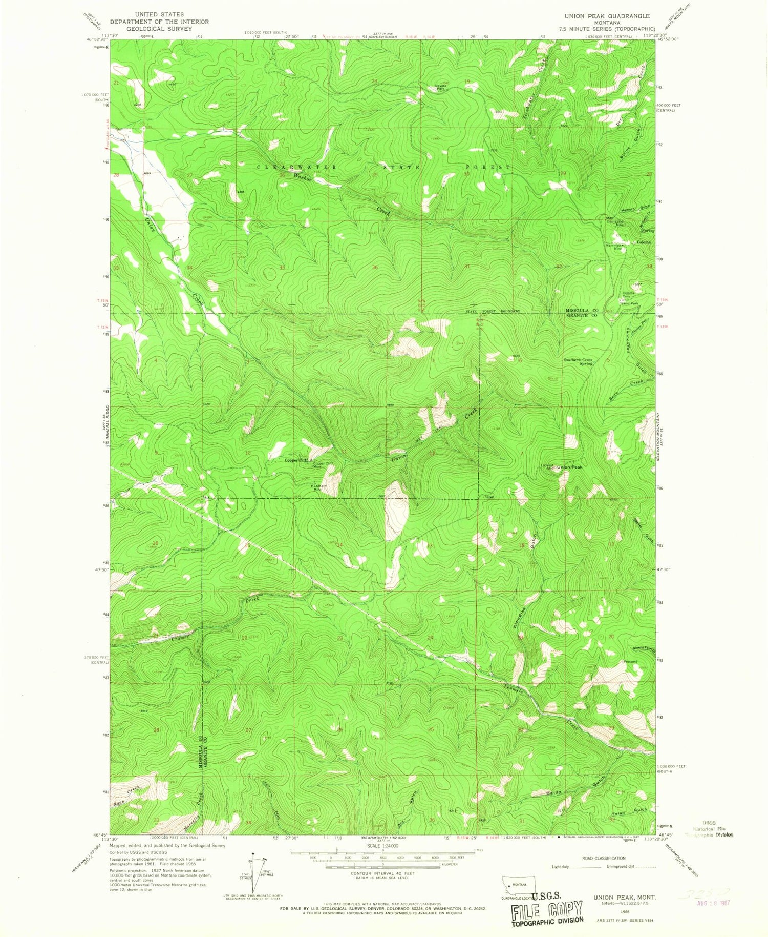 Classic USGS Union Peak Montana 7.5'x7.5' Topo Map Image