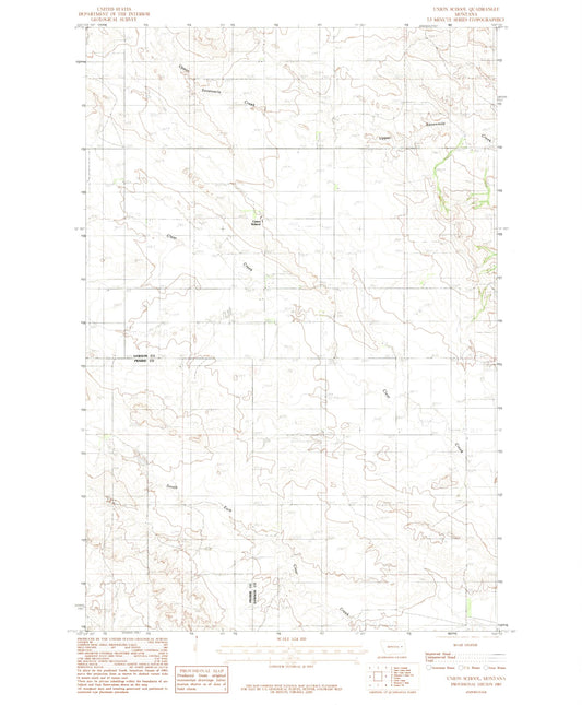Classic USGS Union School Montana 7.5'x7.5' Topo Map Image