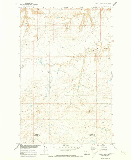 Classic USGS Uphill Creek Montana 7.5'x7.5' Topo Map Image