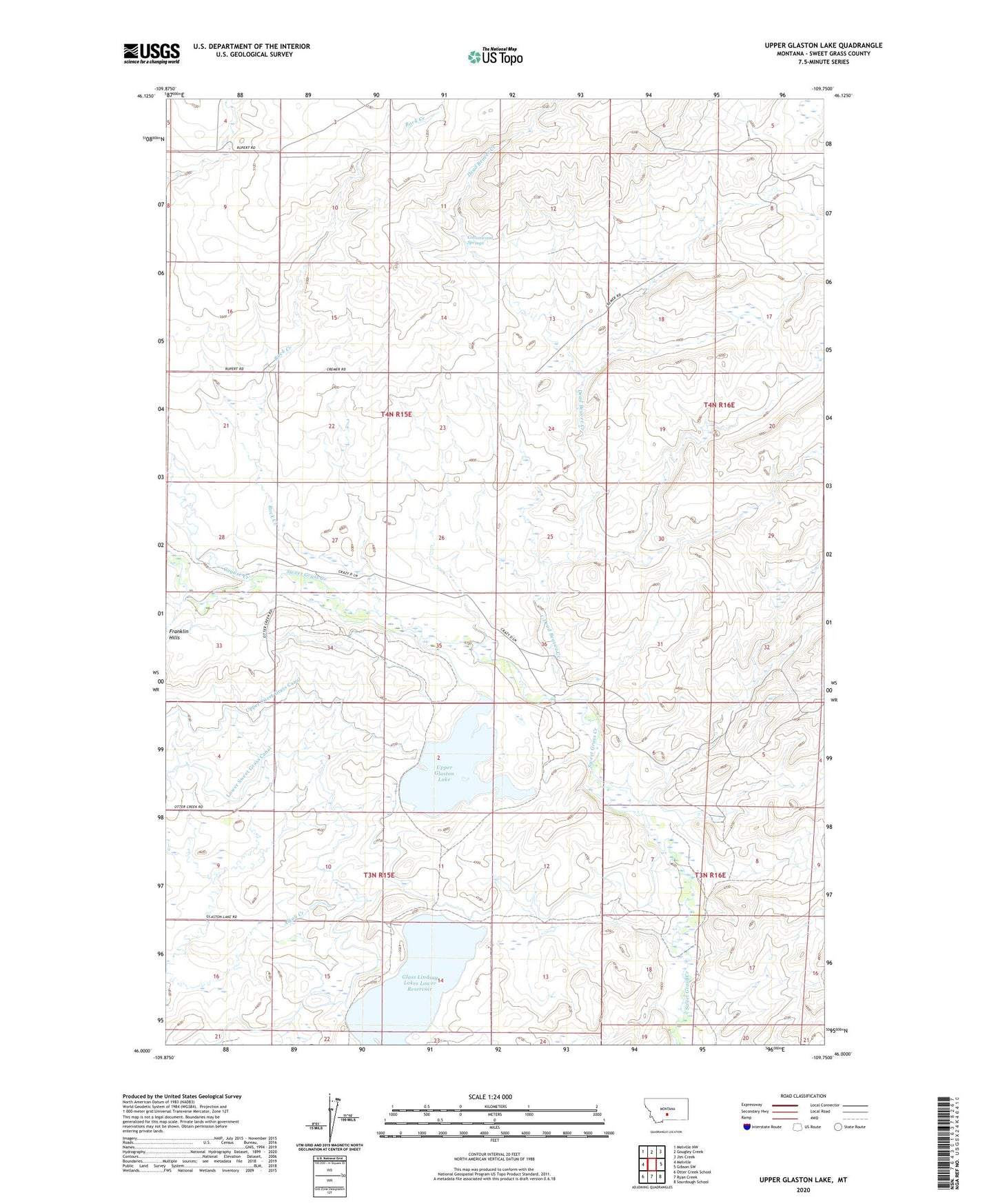 Upper Glaston Lake Montana US Topo Map Image