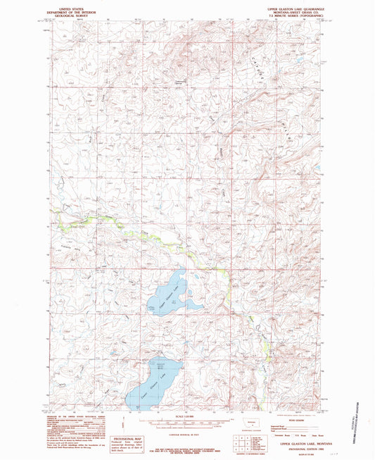 Classic USGS Upper Glaston Lake Montana 7.5'x7.5' Topo Map Image