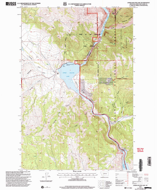 Classic USGS Upper Holter Lake Montana 7.5'x7.5' Topo Map Image
