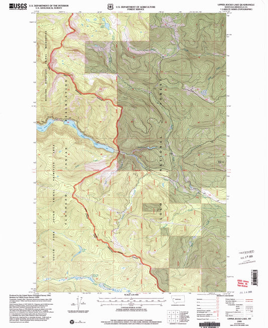 Classic USGS Upper Jocko Lake Montana 7.5'x7.5' Topo Map Image