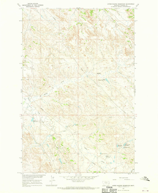 Classic USGS Upper Magpie Reservoir Montana 7.5'x7.5' Topo Map Image