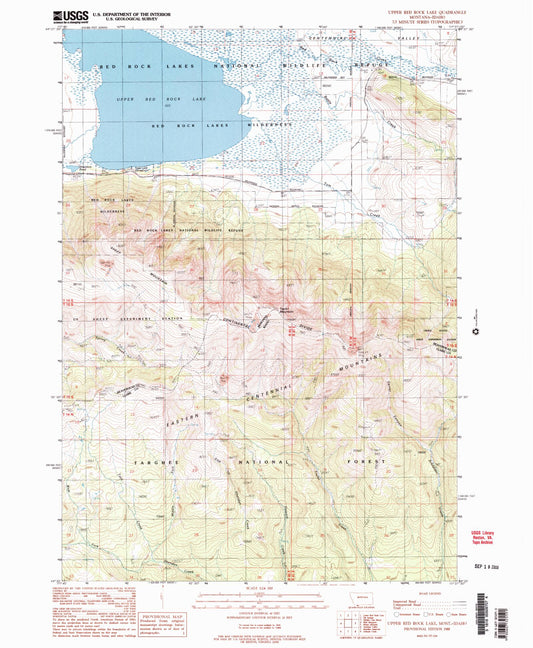 Classic USGS Upper Red Rock Lake Montana 7.5'x7.5' Topo Map Image