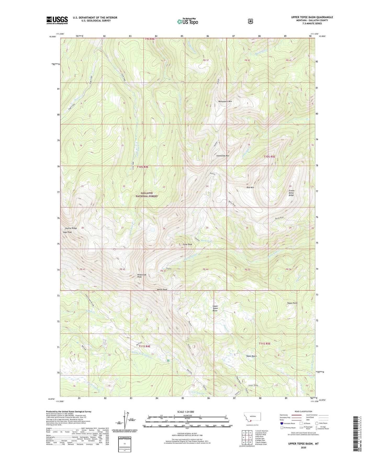 Upper Tepee Basin Montana US Topo Map Image