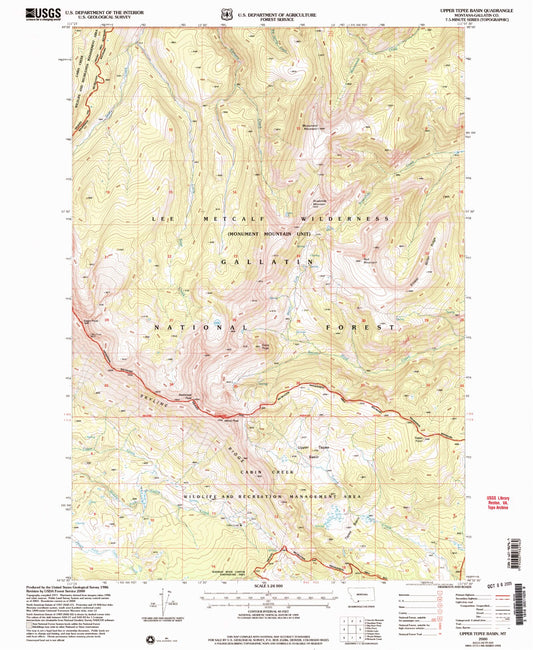 Classic USGS Upper Tepee Basin Montana 7.5'x7.5' Topo Map Image