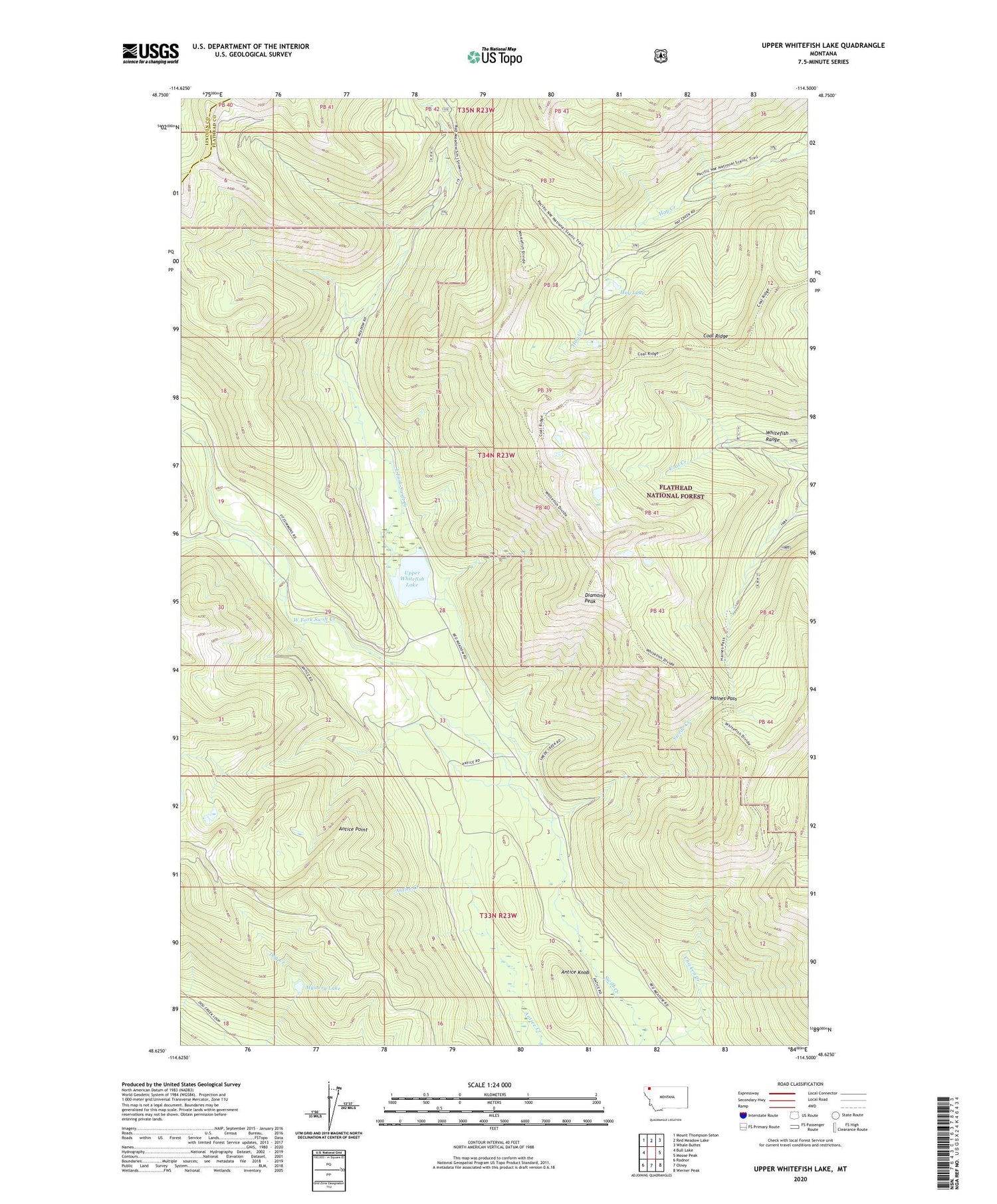 Upper Whitefish Lake Montana US Topo Map Image