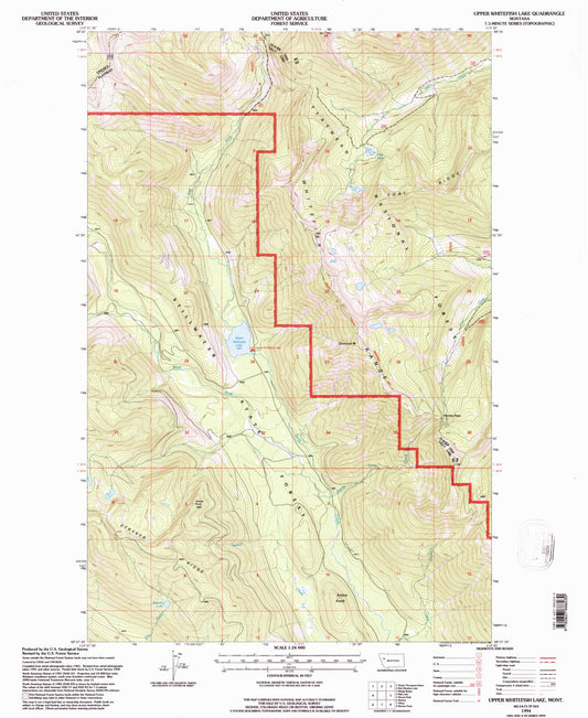 Classic USGS Upper Whitefish Lake Montana 7.5'x7.5' Topo Map Image