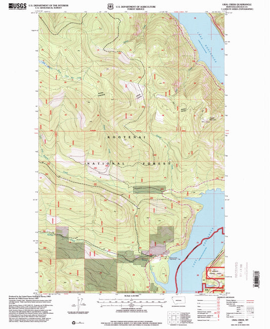 Classic USGS Ural Creek Montana 7.5'x7.5' Topo Map Image