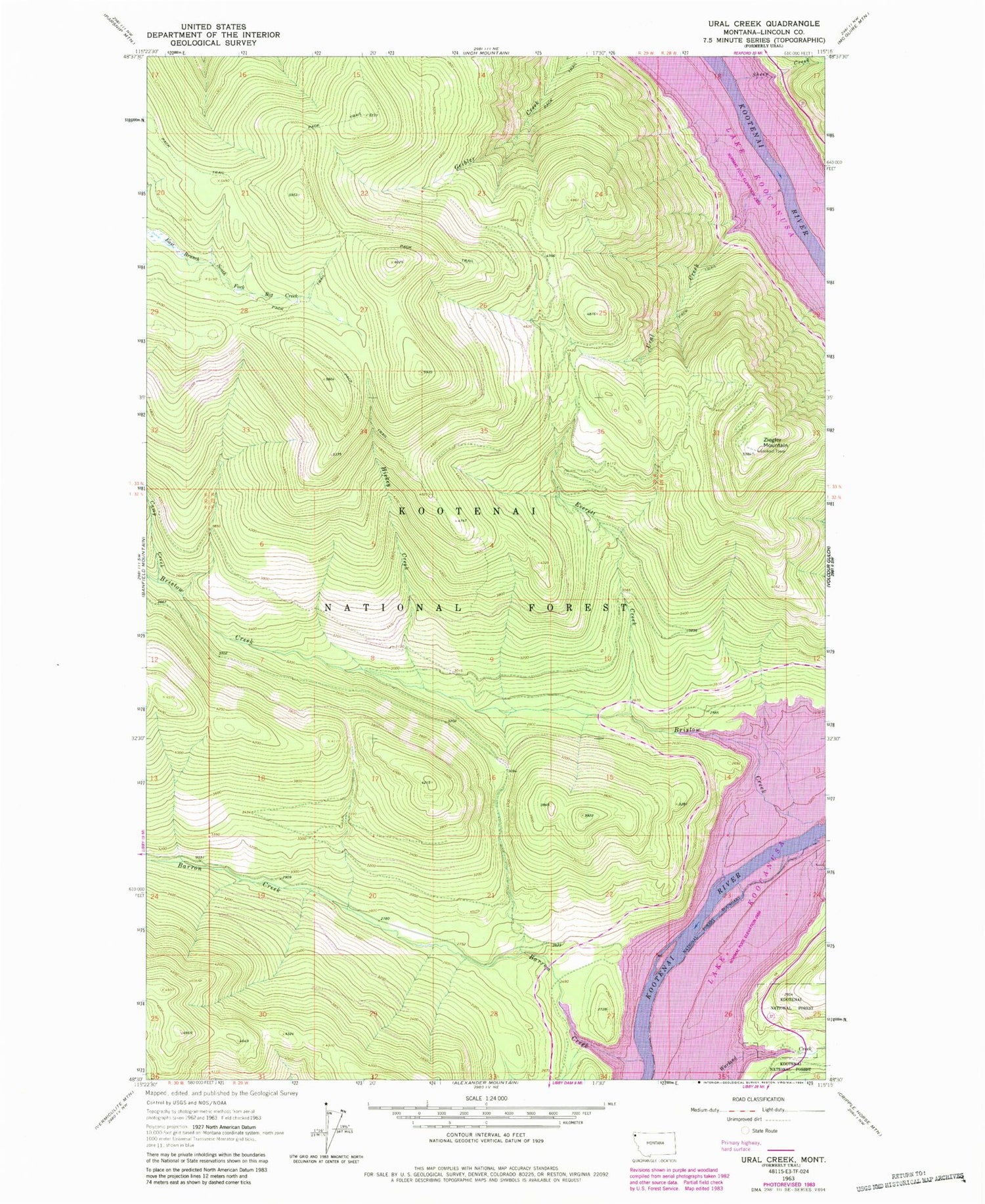 Classic USGS Ural Creek Montana 7.5'x7.5' Topo Map Image