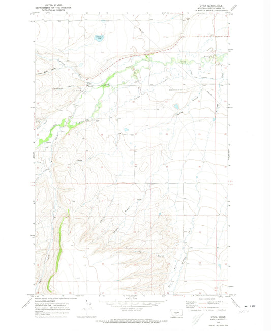 Classic USGS Utica Montana 7.5'x7.5' Topo Map Image