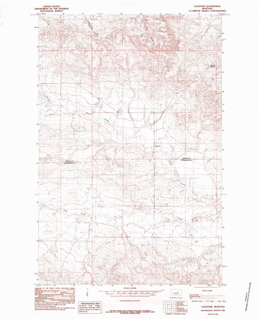 Classic USGS Valentine Montana 7.5'x7.5' Topo Map Image