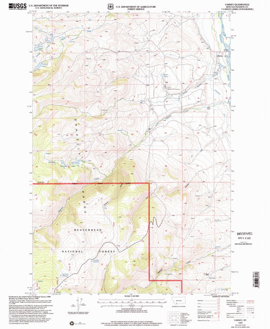 Classic USGS Varney Montana 7.5'x7.5' Topo Map Image