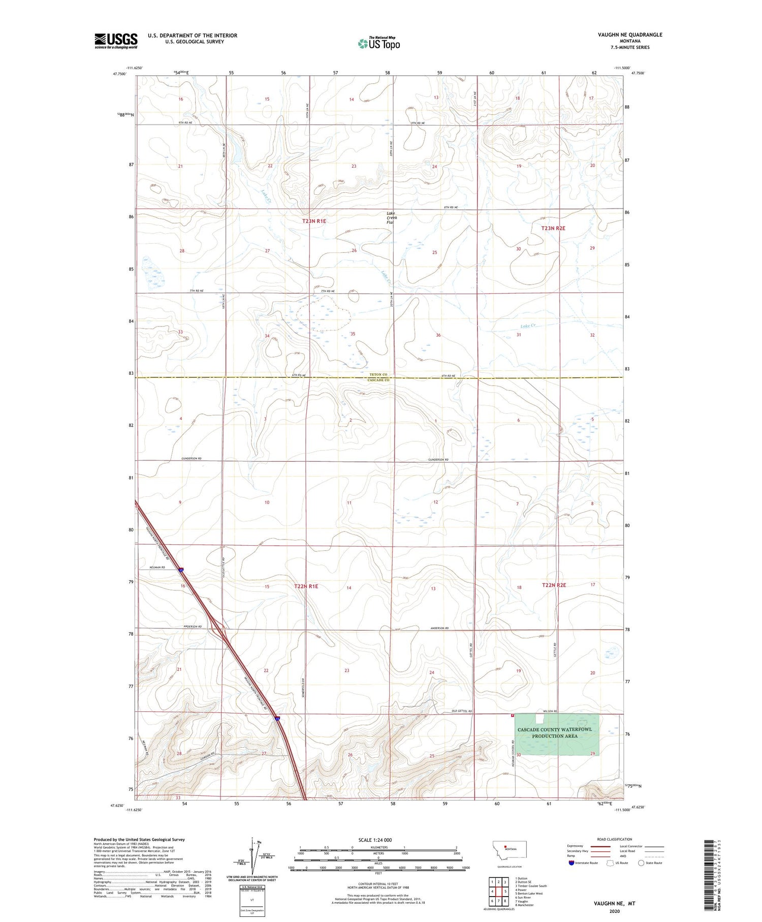 Vaughn NE Montana US Topo Map Image