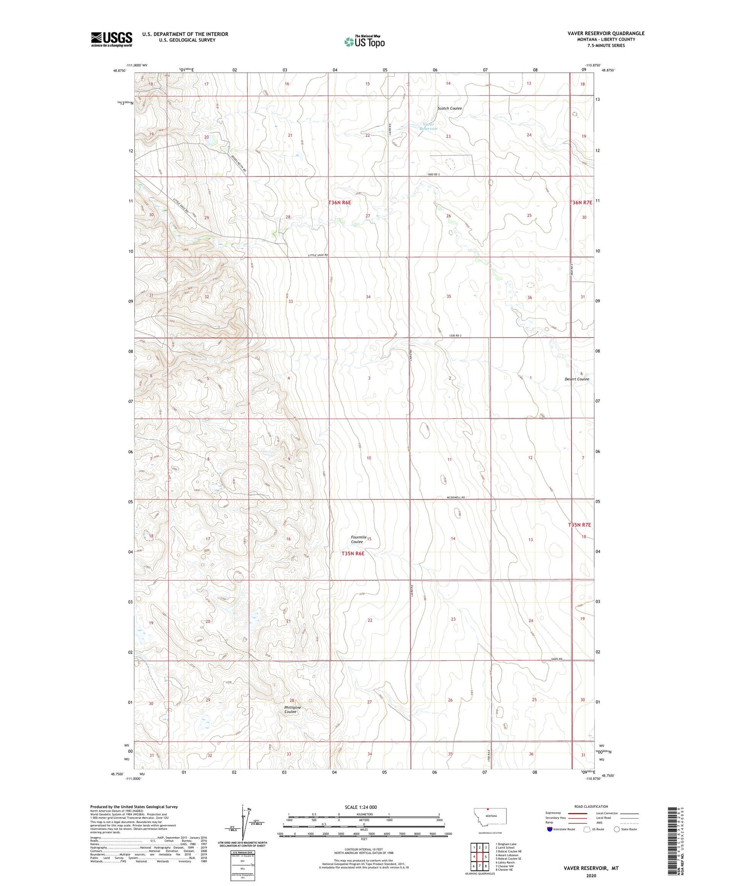 Vaver Reservoir Montana US Topo Map Image