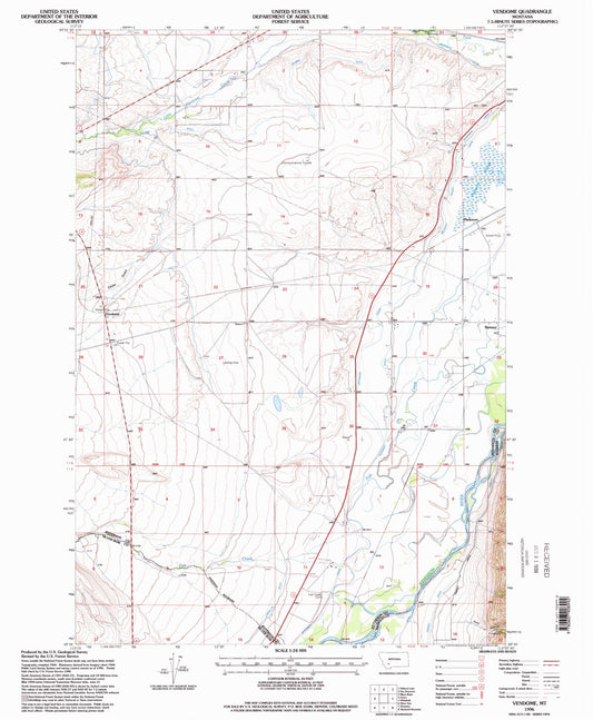 Classic USGS Vendome Montana 7.5'x7.5' Topo Map Image