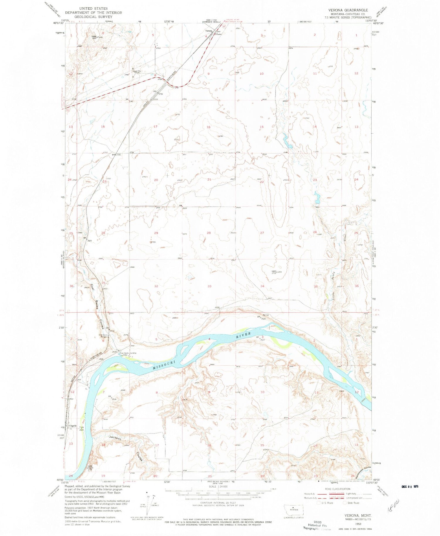 Classic USGS Verona Montana 7.5'x7.5' Topo Map Image