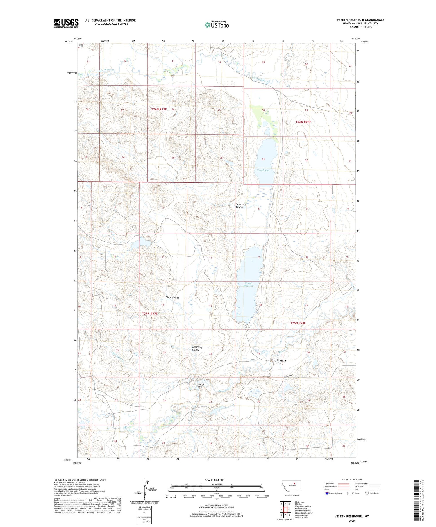 Veseth Reservoir Montana US Topo Map Image