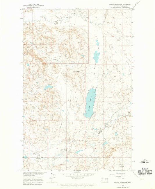 Classic USGS Veseth Reservoir Montana 7.5'x7.5' Topo Map Image