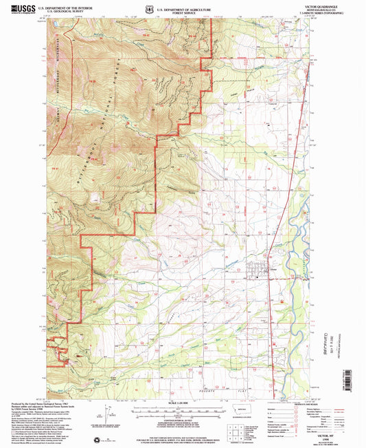 Classic USGS Victor Montana 7.5'x7.5' Topo Map Image