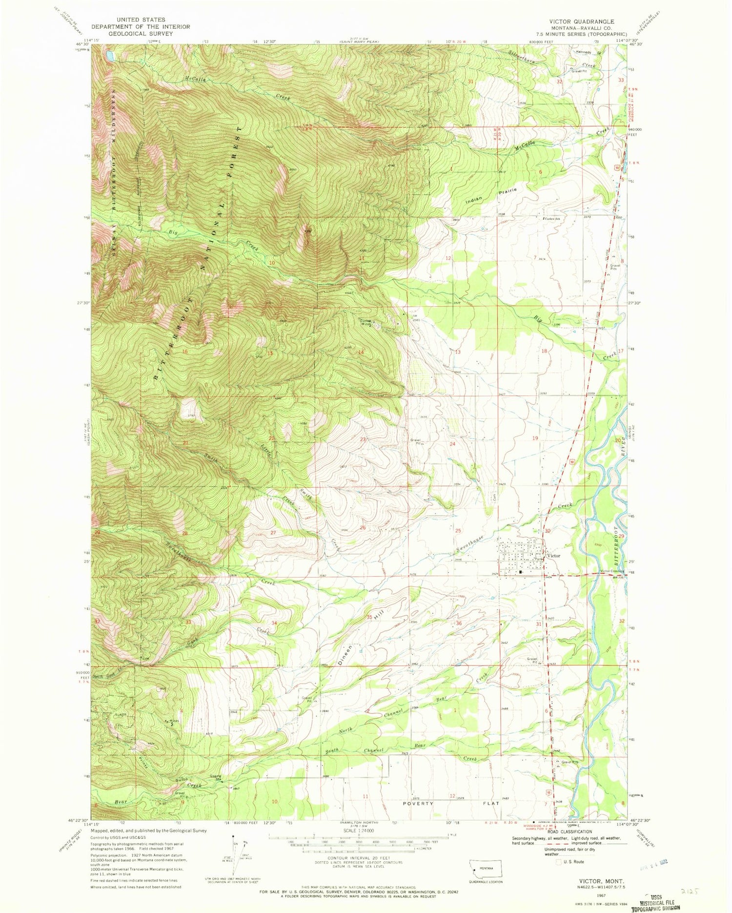 Classic USGS Victor Montana 7.5'x7.5' Topo Map Image